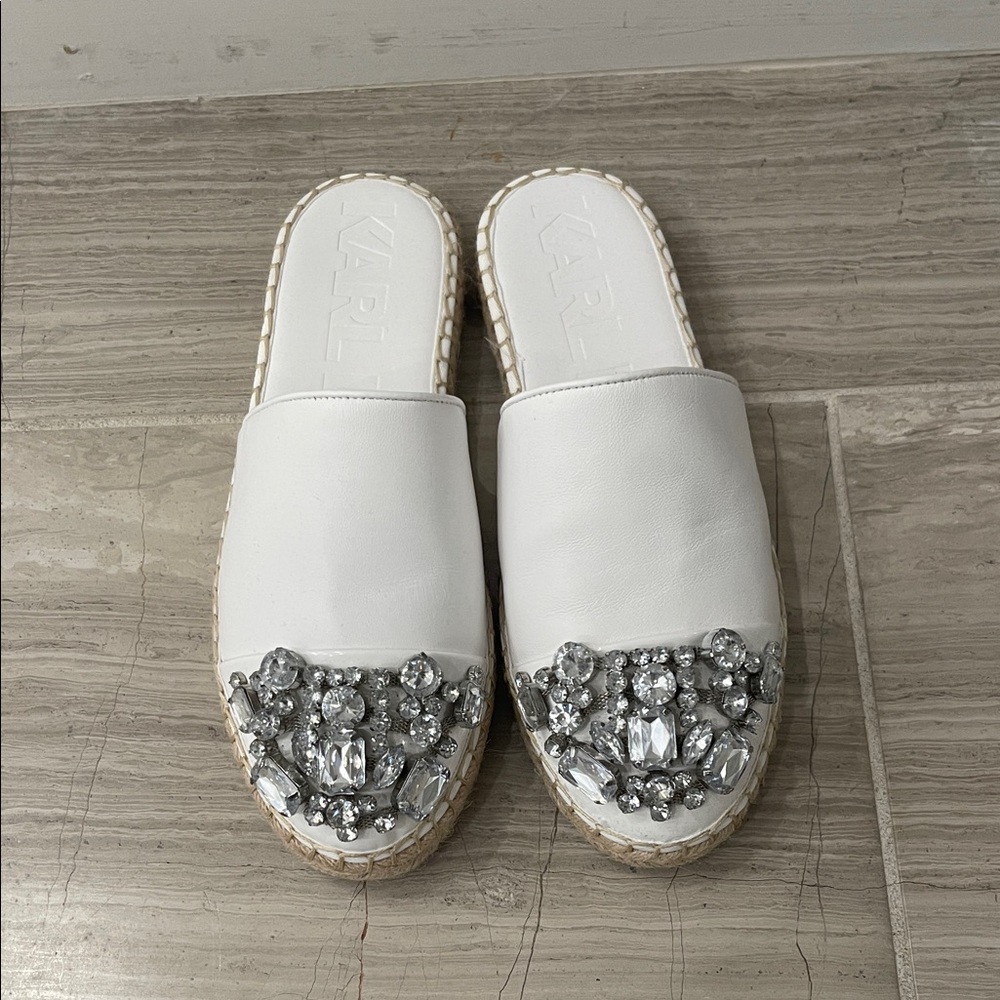 Karl Lagerfeld White Embellished Mules